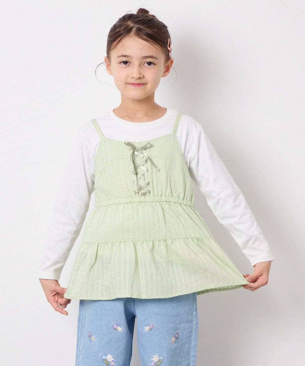 KJKED32039 a.v.v KIDS(アー・ヴェ・ヴェ) [120-160]3WAYレイヤードチュールトップス グリーン