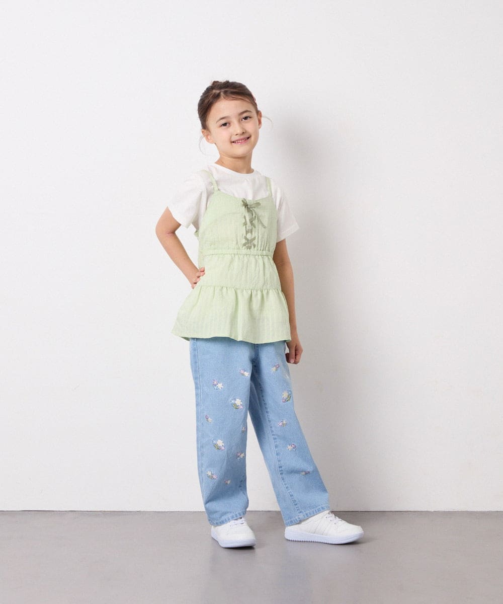 KJKED32039 a.v.v KIDS(アー・ヴェ・ヴェ) [120-160]3WAYレイヤードチュールトップス グリーン