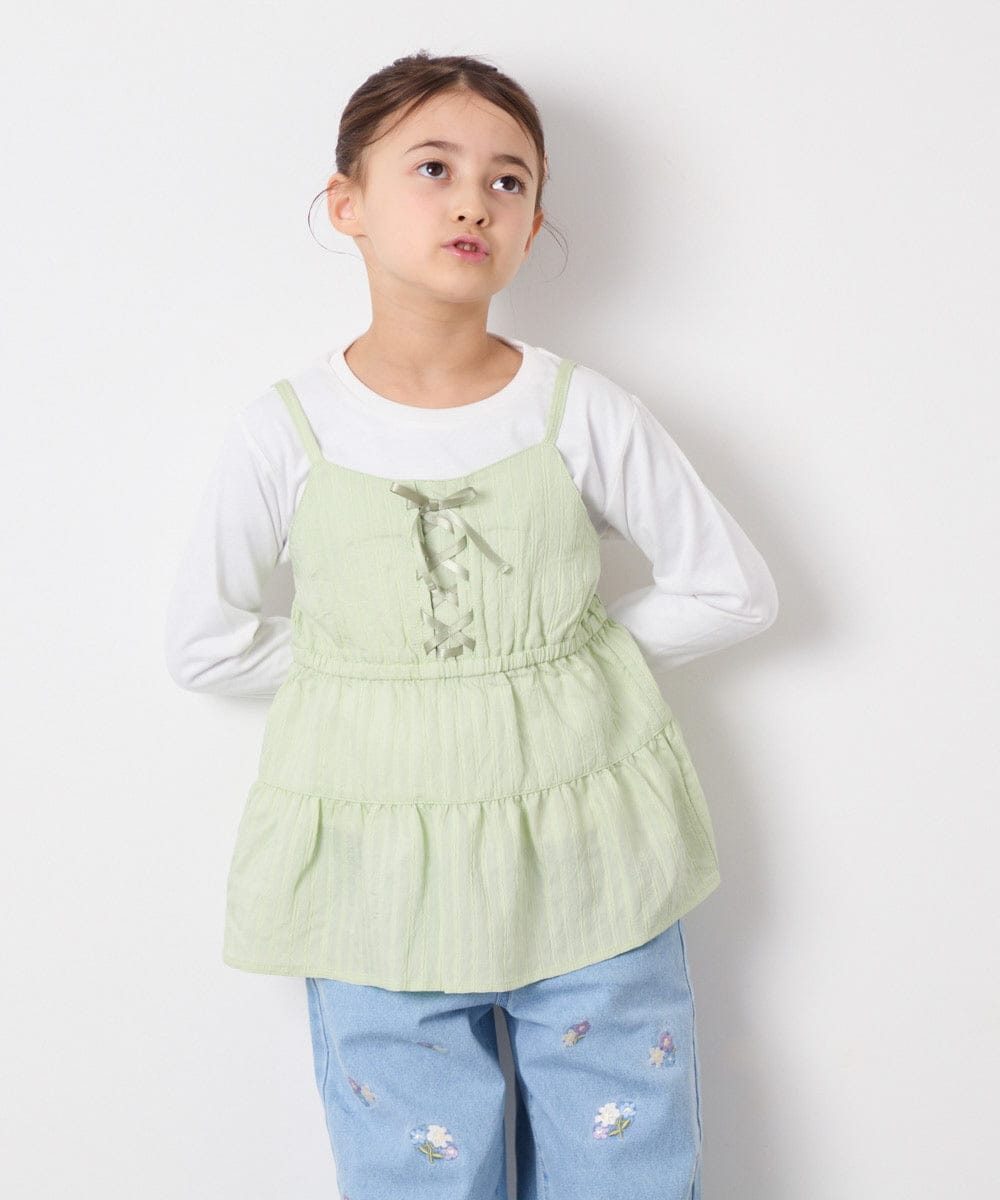 KJKED32039 a.v.v KIDS(アー・ヴェ・ヴェ) [120-160]3WAYレイヤードチュールトップス グリーン