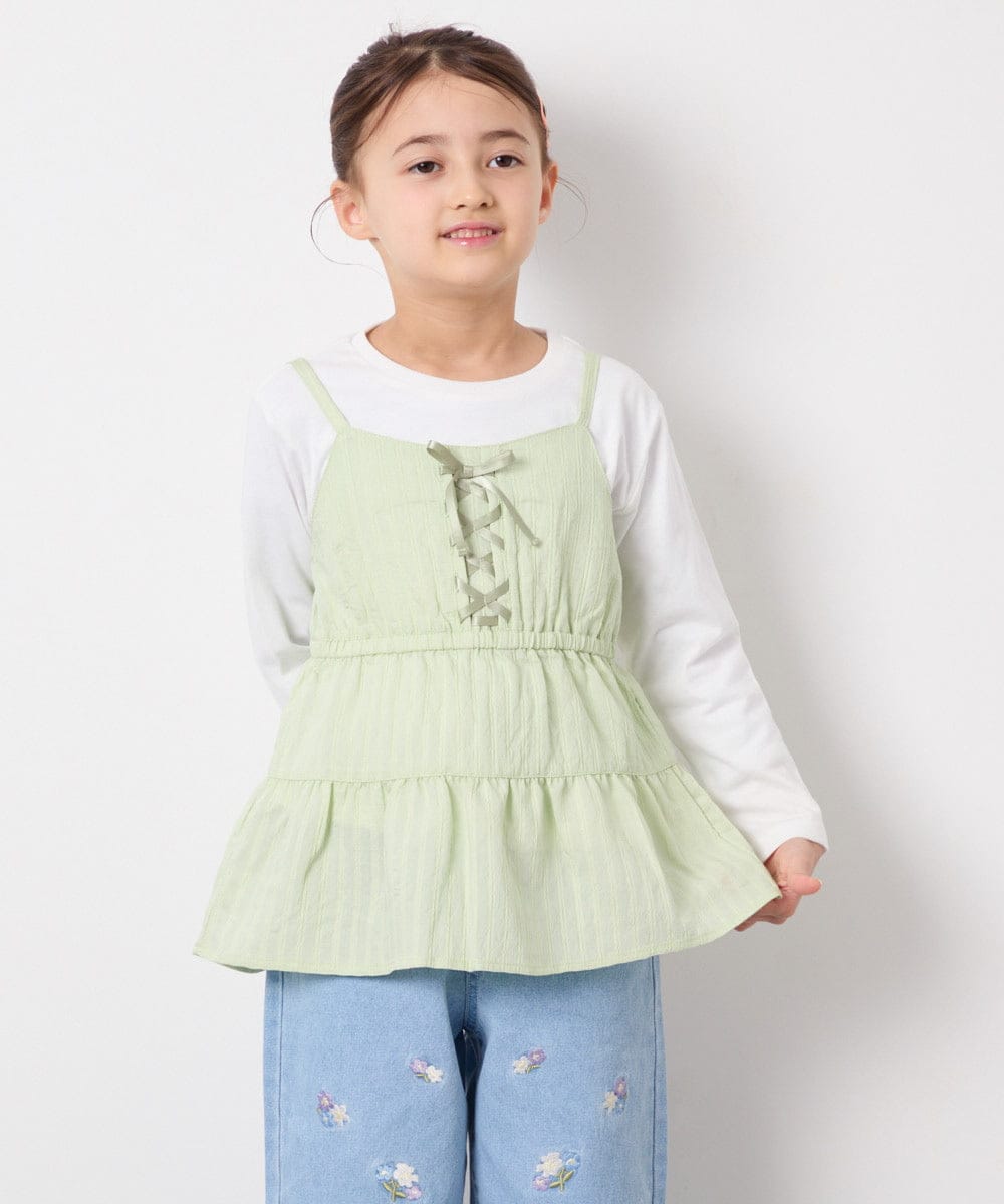 KJKED32039 a.v.v KIDS(アー・ヴェ・ヴェ) [120-160]3WAYレイヤードチュールトップス グリーン