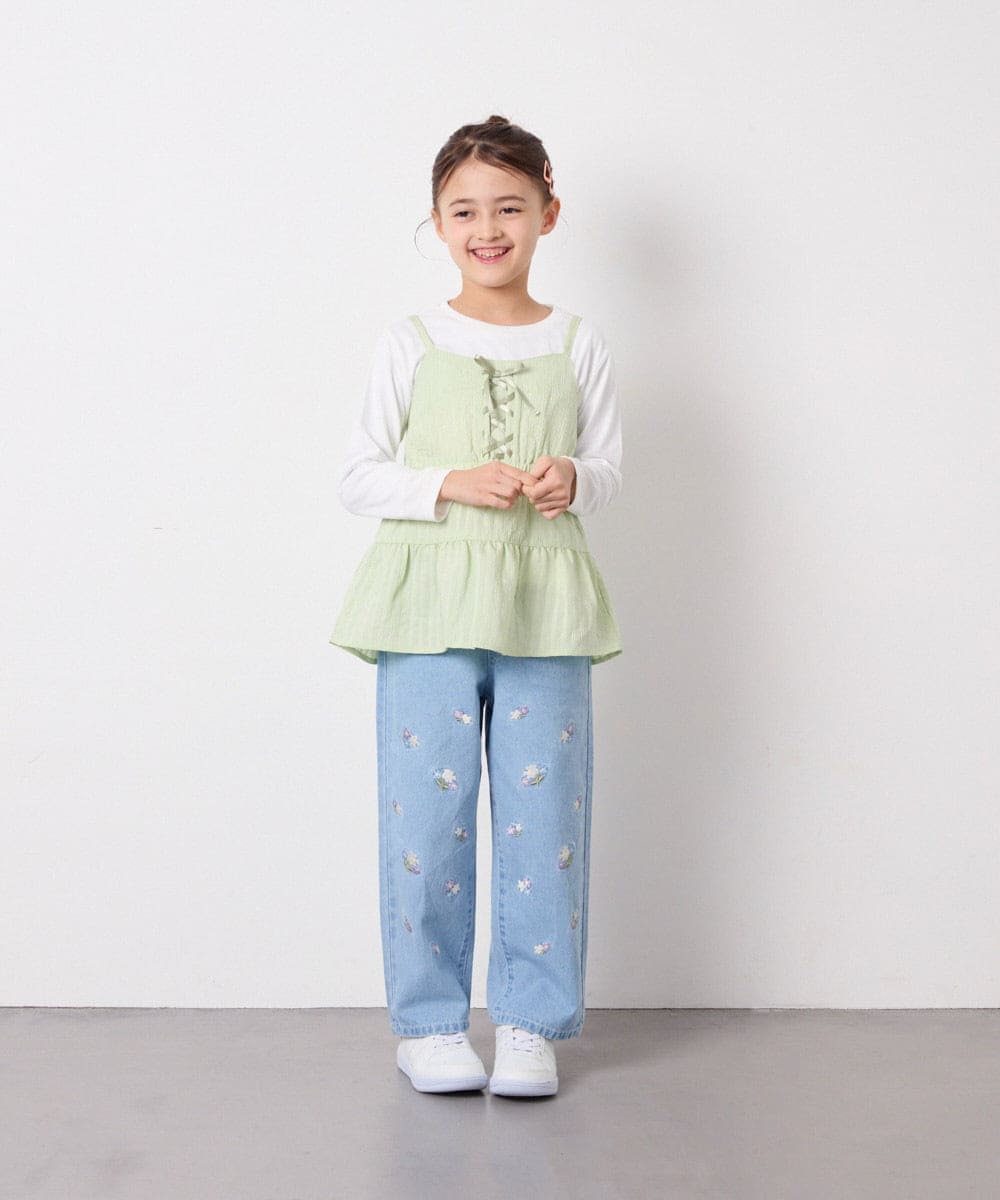 KJKED32039 a.v.v KIDS(アー・ヴェ・ヴェ) [120-160]3WAYレイヤードチュールトップス グリーン