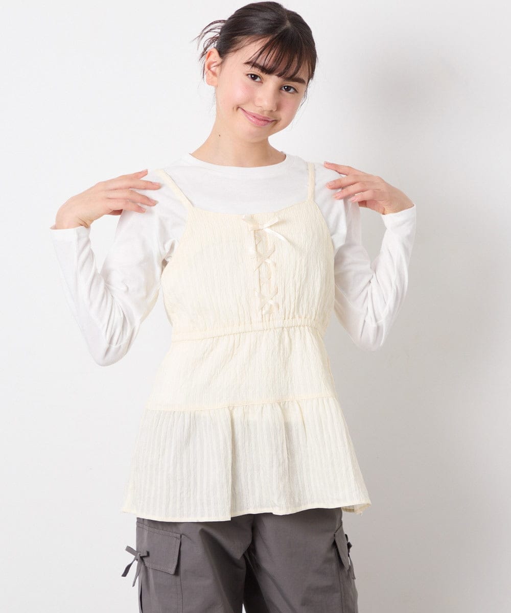 KJKED32039 a.v.v KIDS(アー・ヴェ・ヴェ) [120-160]3WAYレイヤードチュールトップス アイボリー