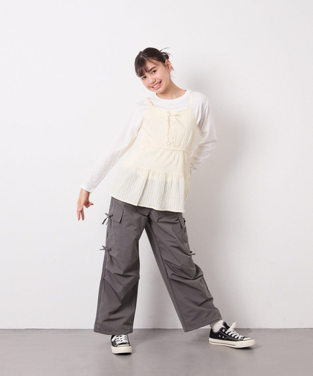 KJKED32039 a.v.v KIDS(アー・ヴェ・ヴェ) [120-160]3WAYレイヤードチュールトップス アイボリー