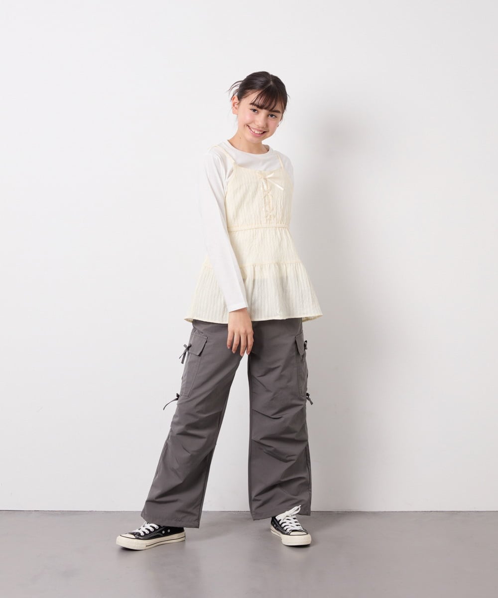 KJKED32039 a.v.v KIDS(アー・ヴェ・ヴェ) [120-160]3WAYレイヤードチュールトップス アイボリー