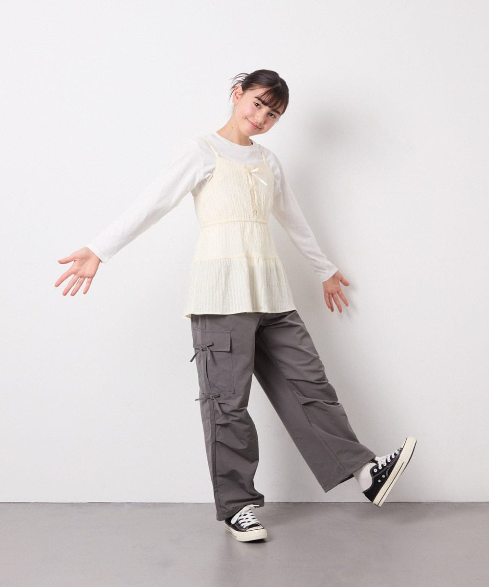 KJKED32039 a.v.v KIDS(アー・ヴェ・ヴェ) [120-160]3WAYレイヤードチュールトップス アイボリー