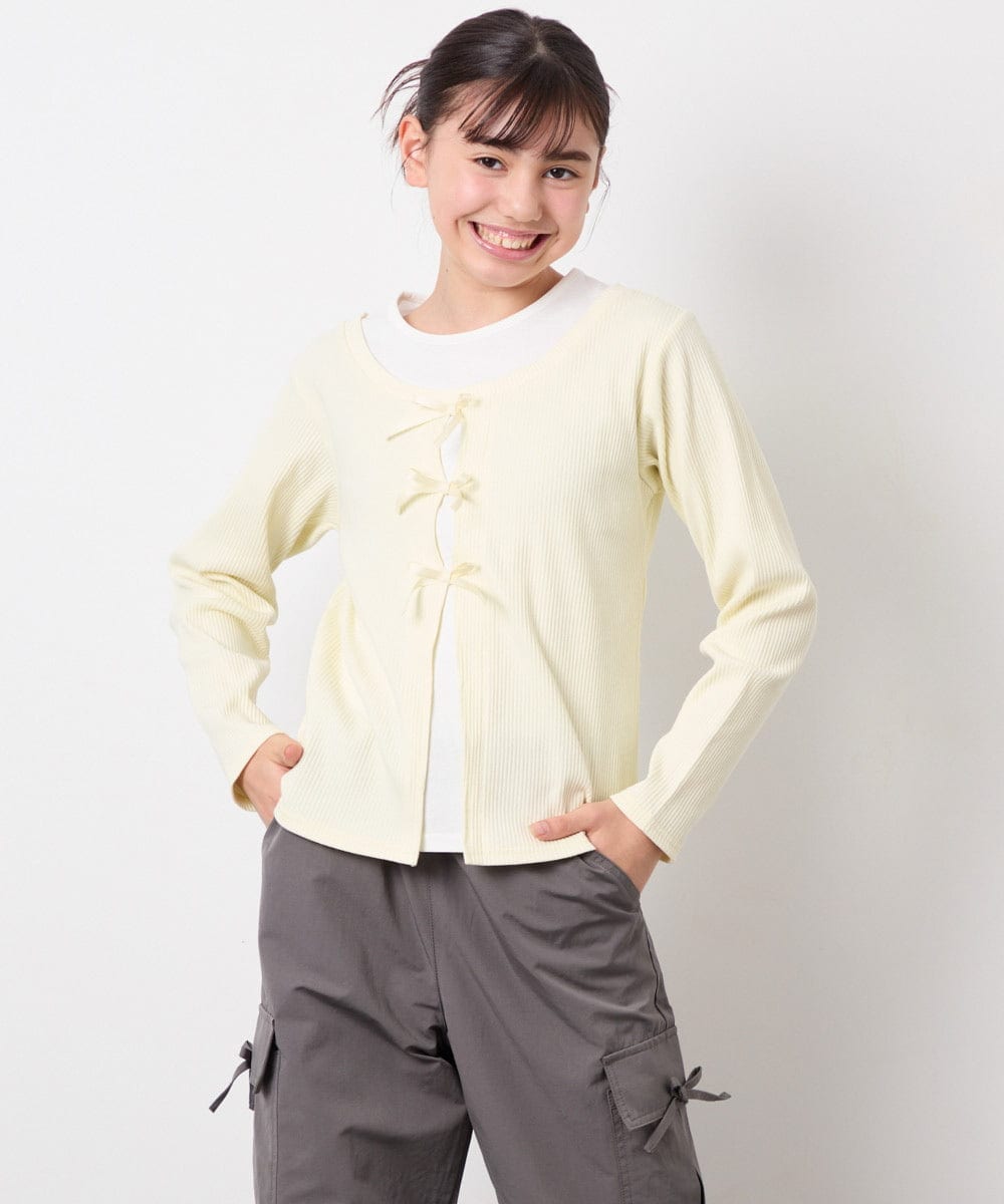 KJKED33044 a.v.v KIDS(アー・ヴェ・ヴェ) [140-160]レイヤード風テレコカットソー ライトイエロー