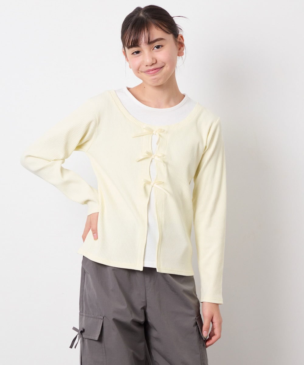 KJKED33044 a.v.v KIDS(アー・ヴェ・ヴェ) [140-160]レイヤード風テレコカットソー ライトイエロー