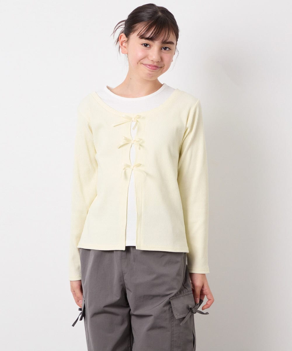 KJKED33044 a.v.v KIDS(アー・ヴェ・ヴェ) [140-160]レイヤード風テレコカットソー ライトイエロー