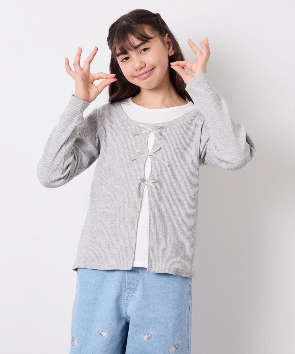 KJKED33044 a.v.v KIDS(アー・ヴェ・ヴェ) [140-160]レイヤード風テレコカットソー ライトグレー