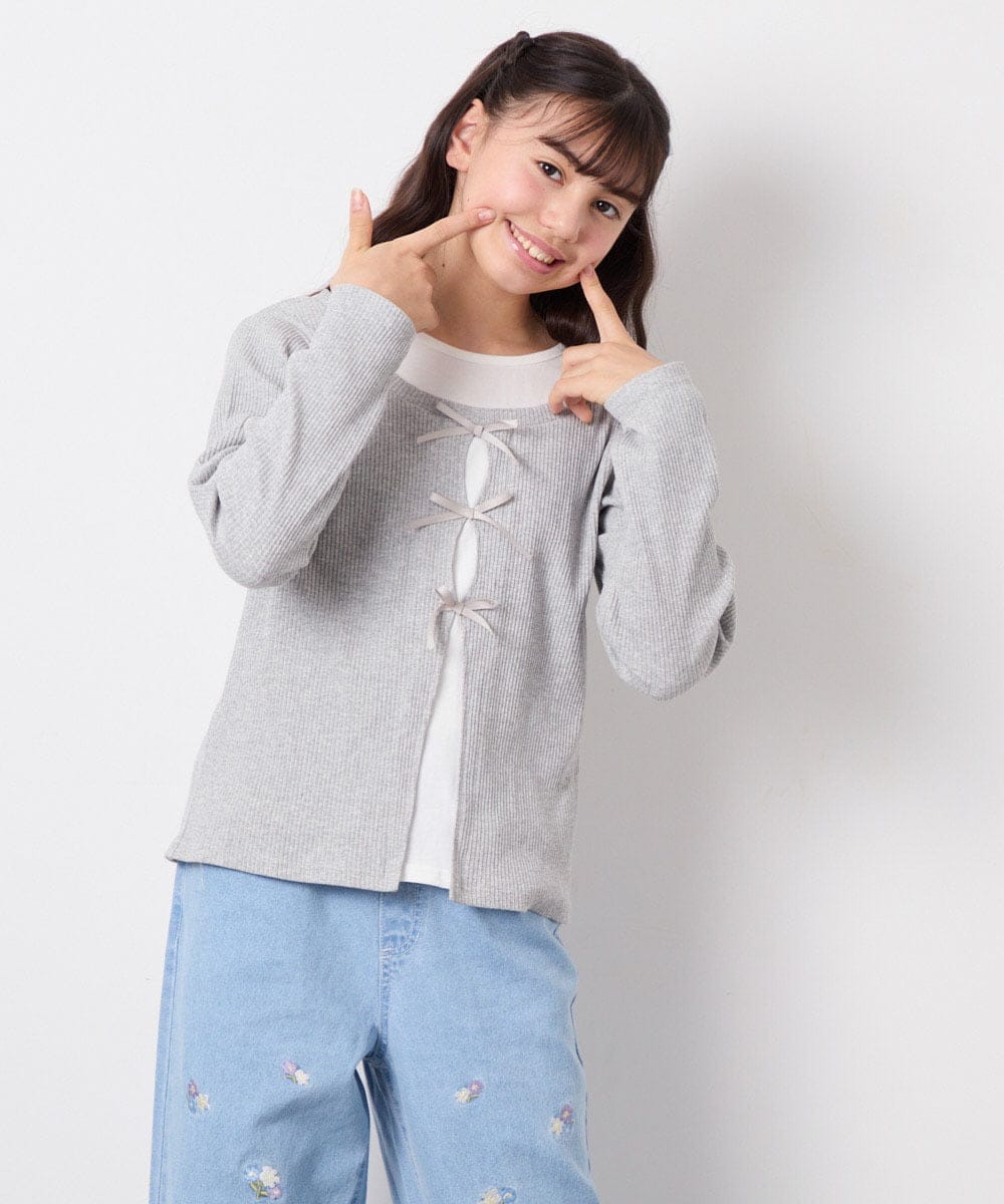 KJKED33044 a.v.v KIDS(アー・ヴェ・ヴェ) [140-160]レイヤード風テレコカットソー ライトグレー