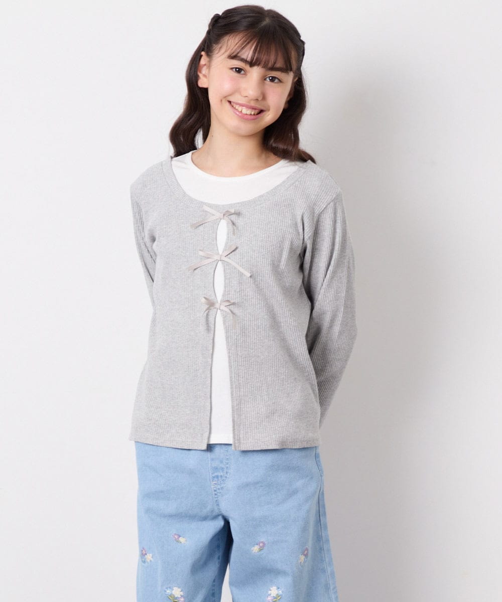 KJKED33044 a.v.v KIDS(アー・ヴェ・ヴェ) [140-160]レイヤード風テレコカットソー ライトグレー