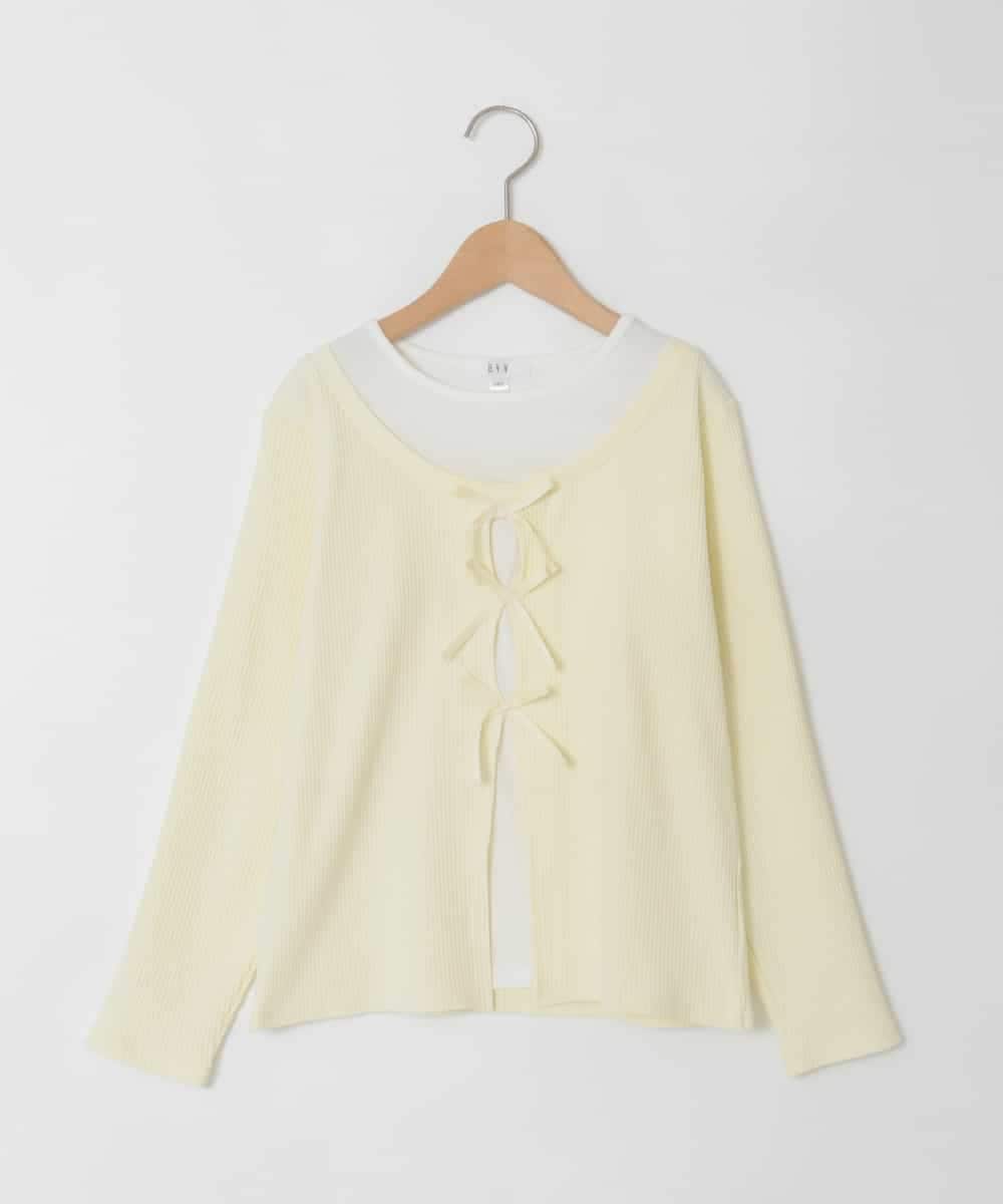 KJKED33044 a.v.v KIDS(アー・ヴェ・ヴェ) [140-160]レイヤード風テレコカットソー ライトイエロー