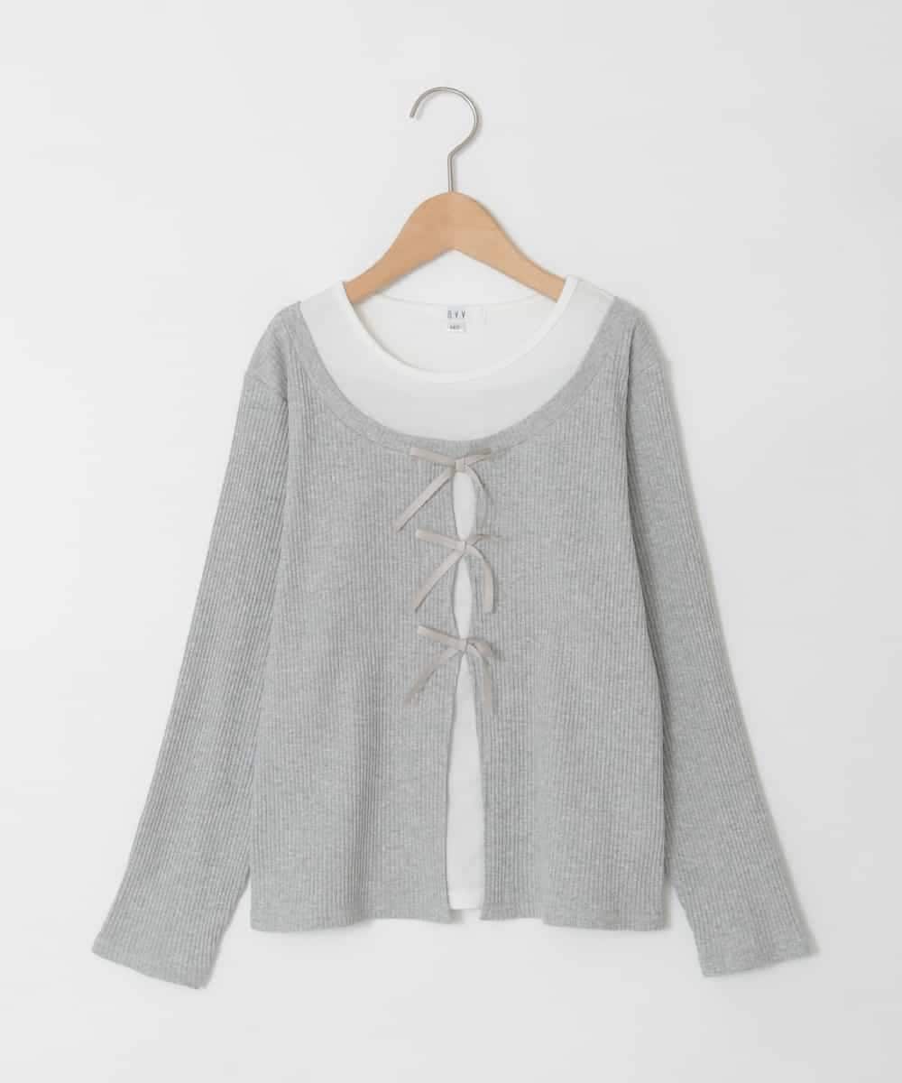 KJKED33044 a.v.v KIDS(アー・ヴェ・ヴェ) [140-160]レイヤード風テレコカットソー ライトグレー