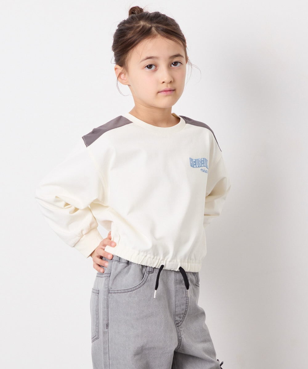 KJKED34029 a.v.v KIDS(アー・ヴェ・ヴェ) [130-160]配色ラインロゴカットソー ホワイト