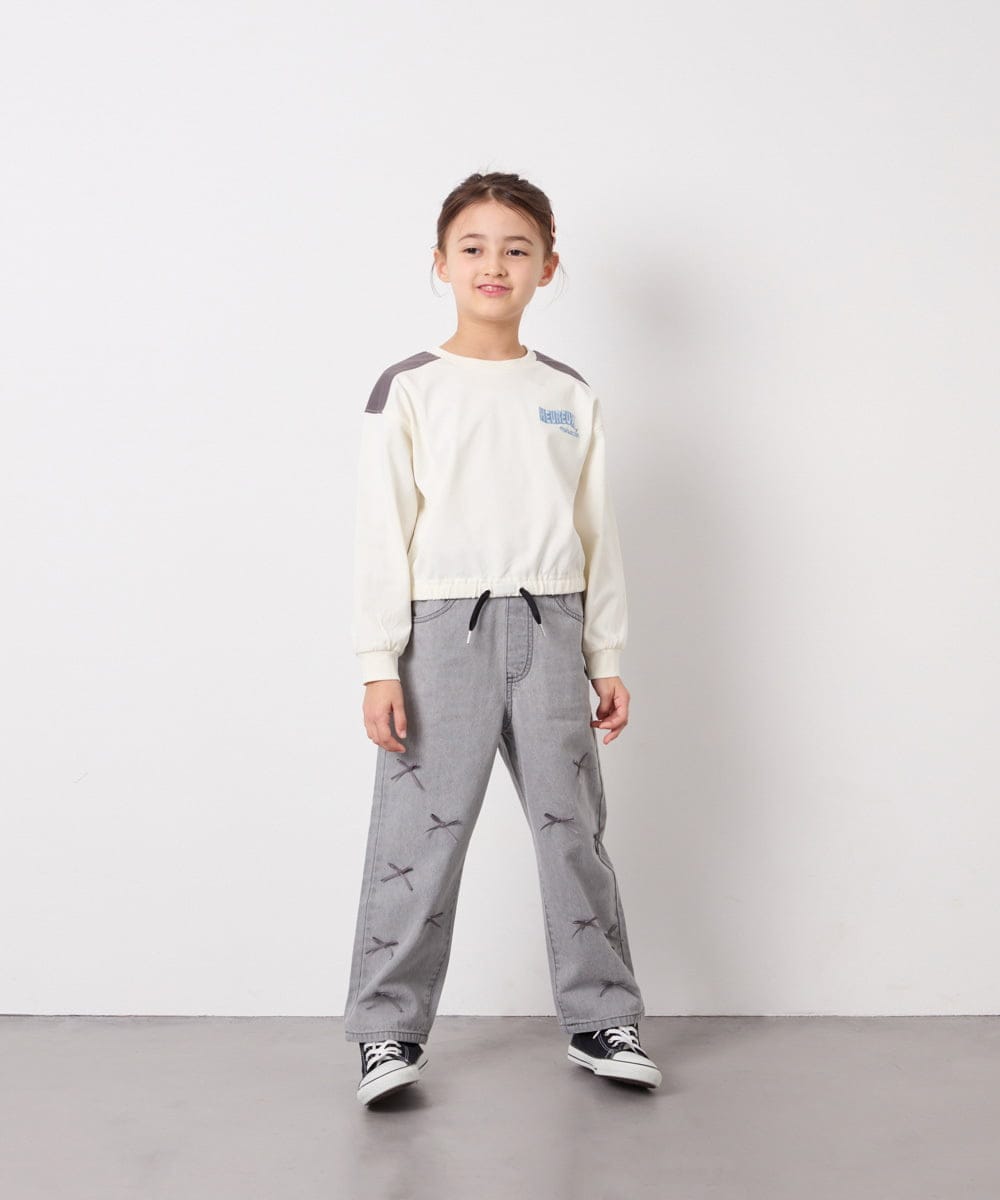 KJKED34029 a.v.v KIDS(アー・ヴェ・ヴェ) [130-160]配色ラインロゴカットソー ホワイト