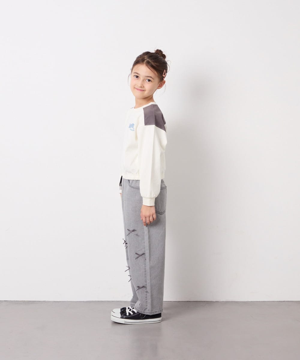 KJKED34029 a.v.v KIDS(アー・ヴェ・ヴェ) [130-160]配色ラインロゴカットソー ホワイト