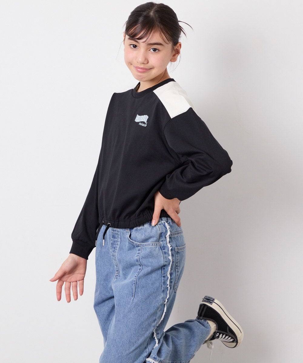 KJKED34029 a.v.v KIDS(アー・ヴェ・ヴェ) [130-160]配色ラインロゴカットソー ブラック