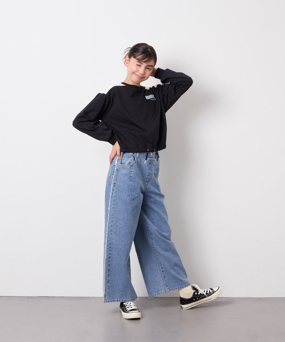 KJKED34029 a.v.v KIDS(アー・ヴェ・ヴェ) [130-160]配色ラインロゴカットソー ブラック