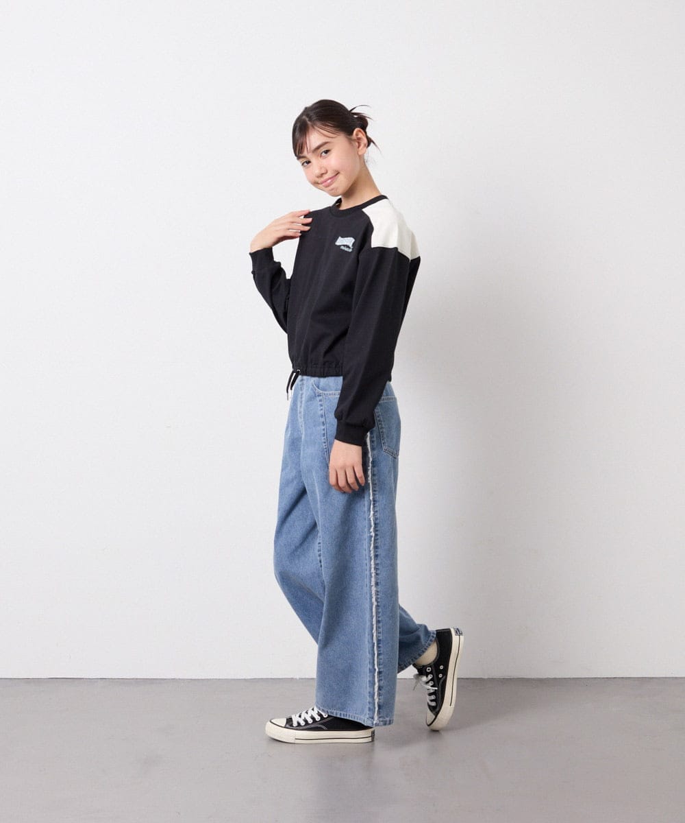 KJKED34029 a.v.v KIDS(アー・ヴェ・ヴェ) [130-160]配色ラインロゴカットソー ブラック