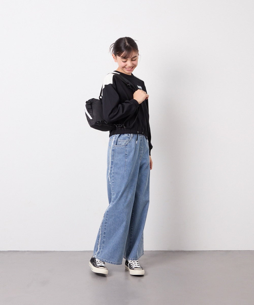 KJKED34029 a.v.v KIDS(アー・ヴェ・ヴェ) [130-160]配色ラインロゴカットソー ブラック