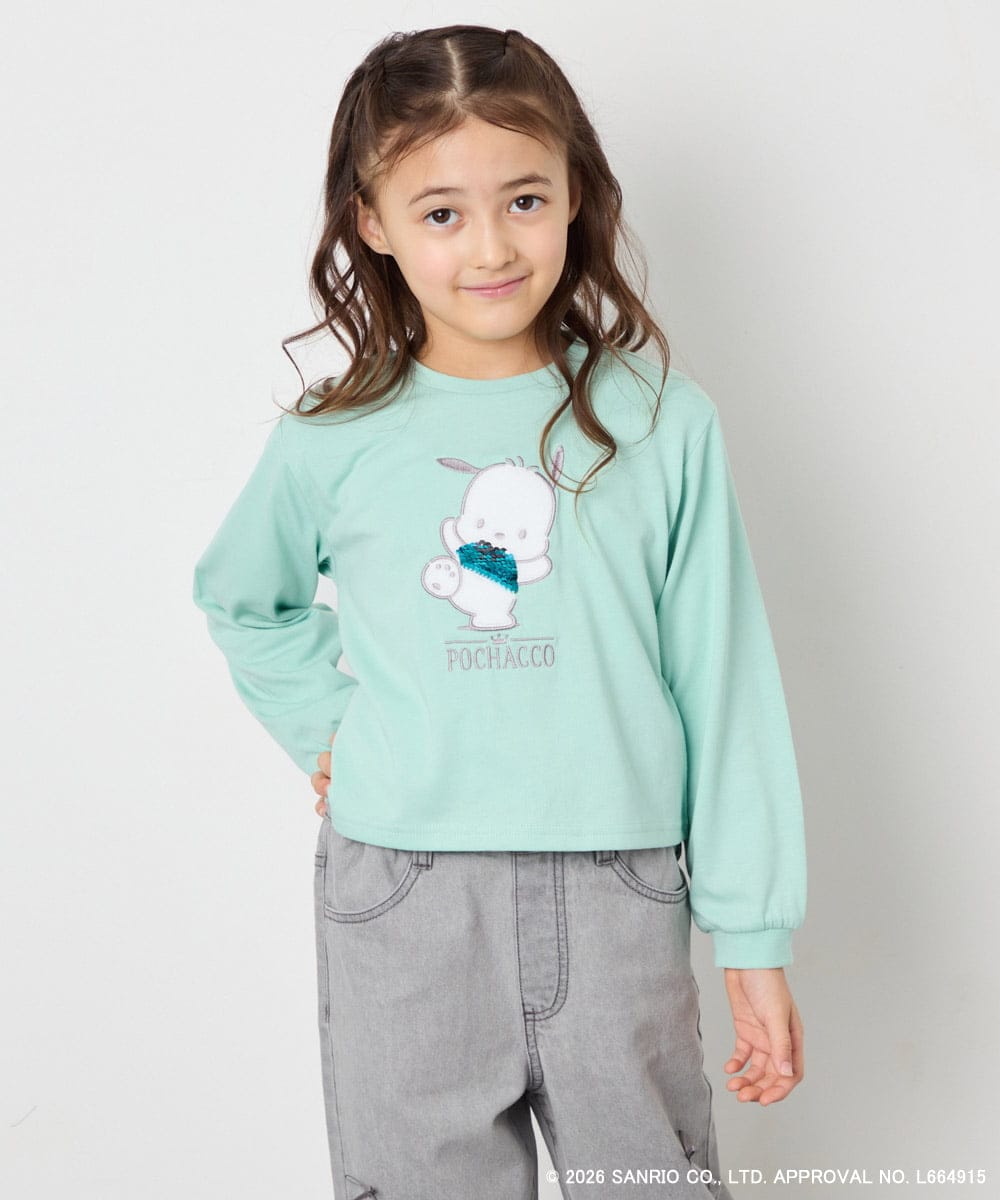 KJKED80034 a.v.v KIDS(アー・ヴェ・ヴェ) 【数量限定】[110-140][シナモロール＆ポチャッコ]スパンコールTシャツ グリーン