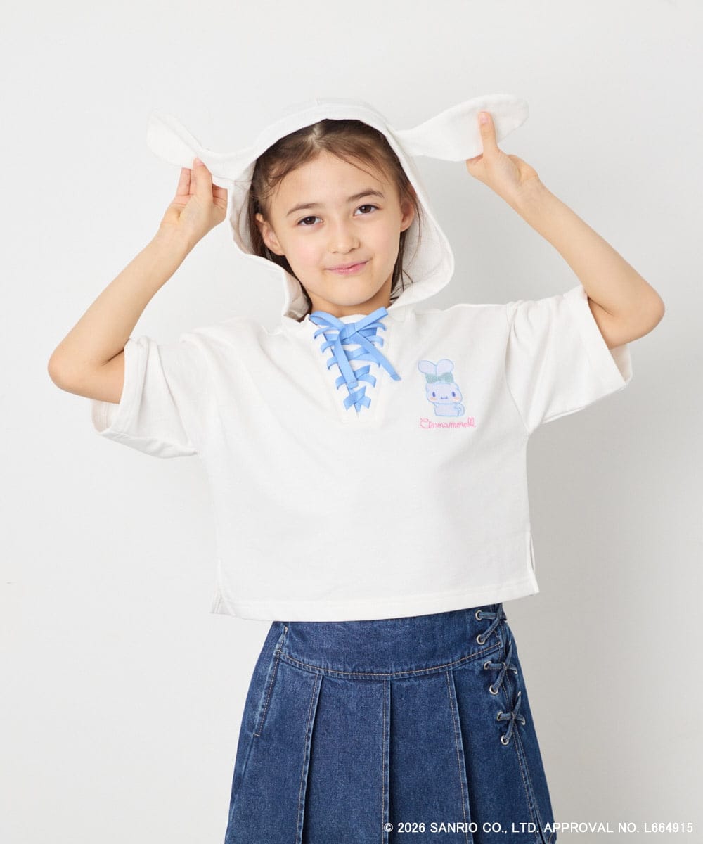 KJKED81044 a.v.v KIDS(アー・ヴェ・ヴェ) 【数量限定】[110-160][シナモロール＆ポチャッコ]ミミ付きオーバーTシャツ アイボリー