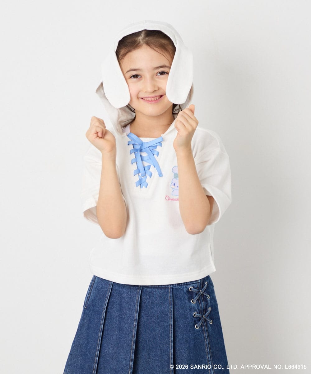 KJKED81044 a.v.v KIDS(アー・ヴェ・ヴェ) 【数量限定】[110-160][シナモロール＆ポチャッコ]ミミ付きオーバーTシャツ アイボリー