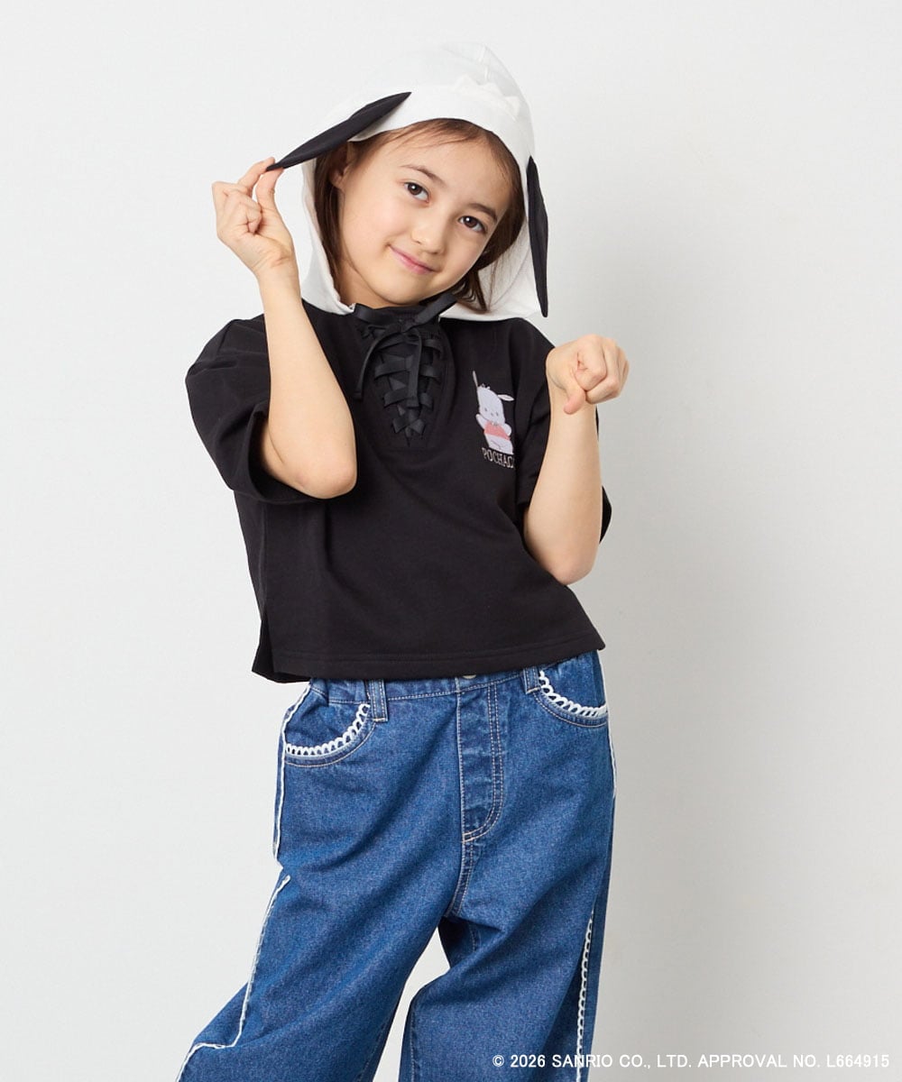 KJKED81044 a.v.v KIDS(アー・ヴェ・ヴェ) 【数量限定】[110-160][シナモロール＆ポチャッコ]ミミ付きオーバーTシャツ ブラック