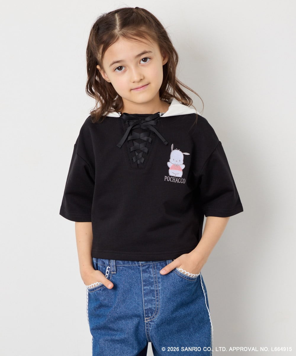 KJKED81044 a.v.v KIDS(アー・ヴェ・ヴェ) 【数量限定】[110-160][シナモロール＆ポチャッコ]ミミ付きオーバーTシャツ ブラック