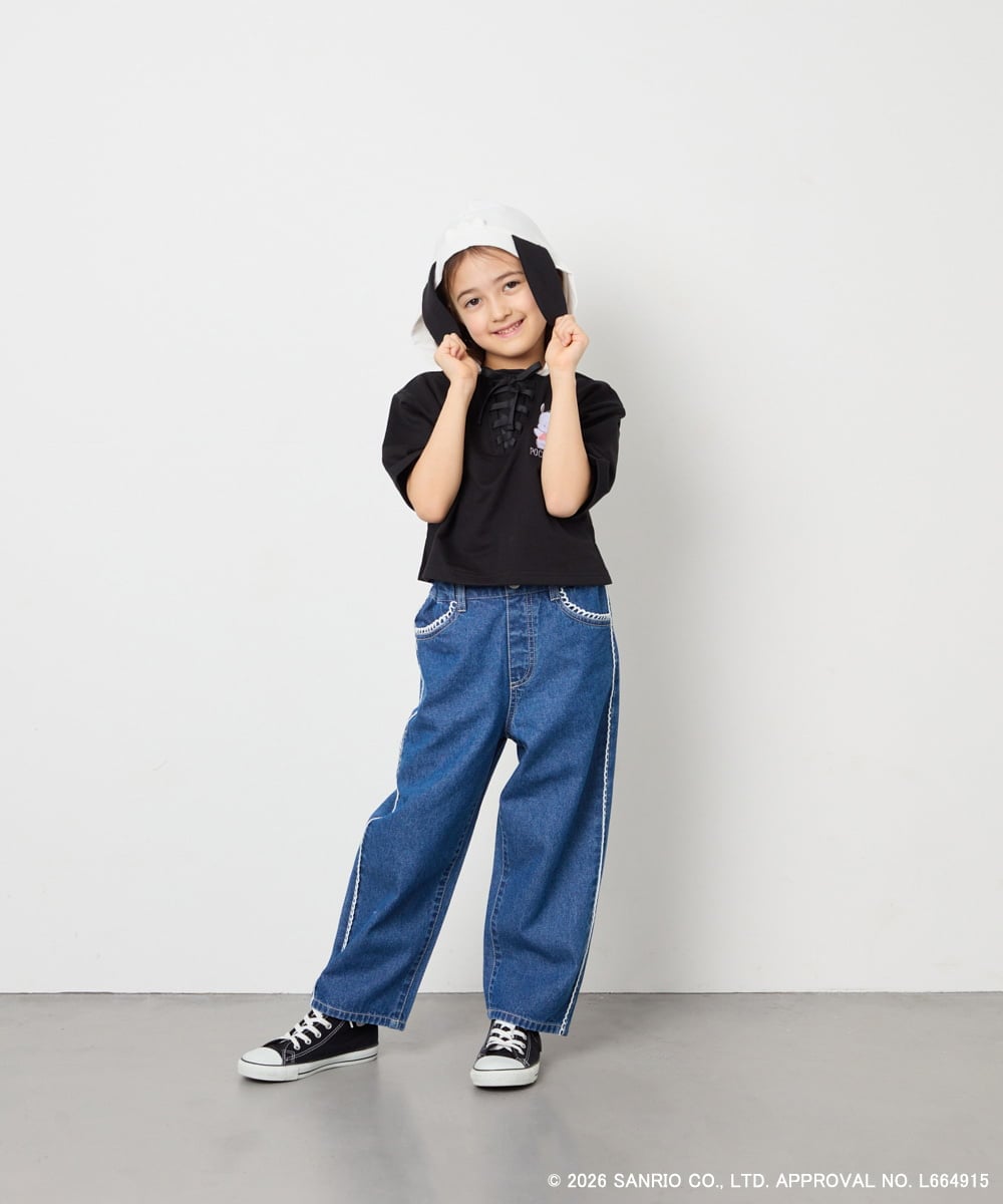 KJKED81044 a.v.v KIDS(アー・ヴェ・ヴェ) 【数量限定】[110-160][シナモロール＆ポチャッコ]ミミ付きオーバーTシャツ ブラック