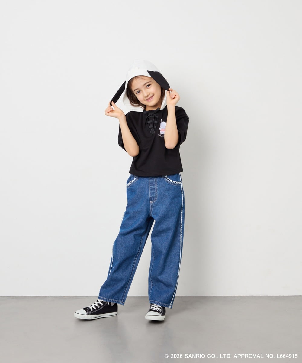 KJKED81044 a.v.v KIDS(アー・ヴェ・ヴェ) 【数量限定】[110-160][シナモロール＆ポチャッコ]ミミ付きオーバーTシャツ ブラック