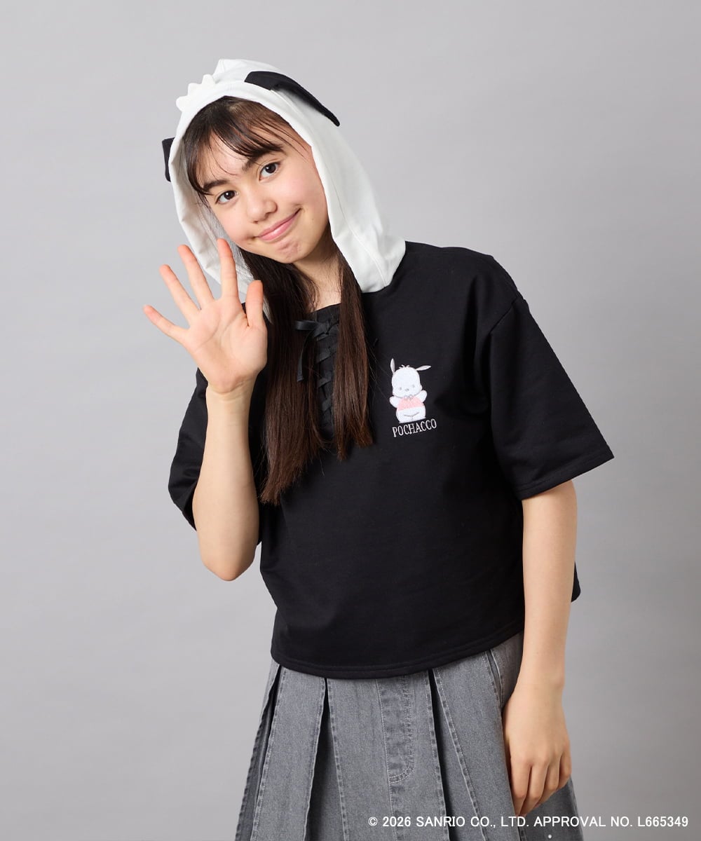 KJKED81044 a.v.v KIDS(アー・ヴェ・ヴェ) 【数量限定】[110-160][シナモロール＆ポチャッコ]ミミ付きオーバーTシャツ ブラック