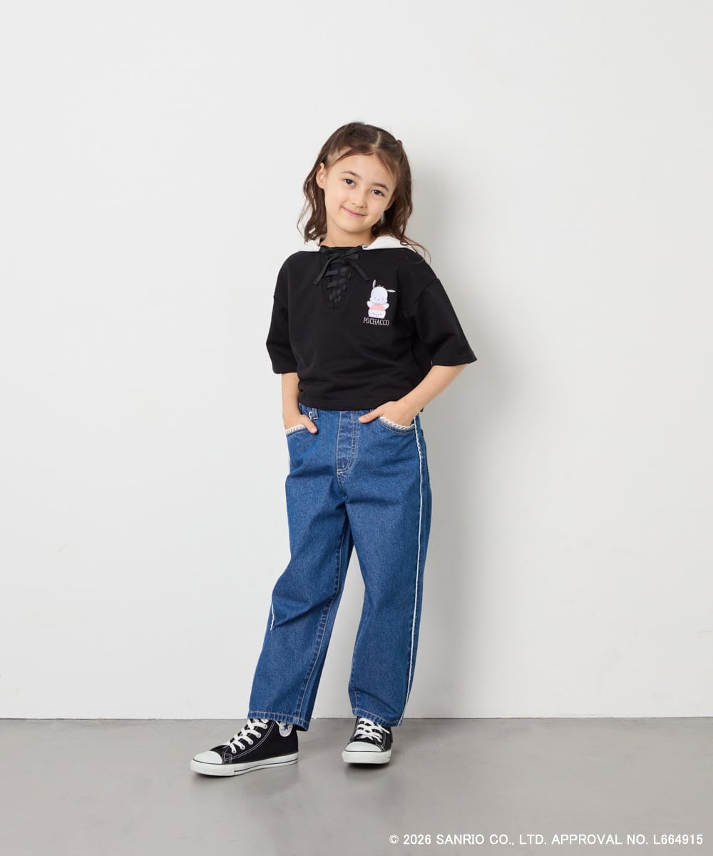 KJKED81044 a.v.v KIDS(アー・ヴェ・ヴェ) 【数量限定】[110-160][シナモロール＆ポチャッコ]ミミ付きオーバーTシャツ ブラック