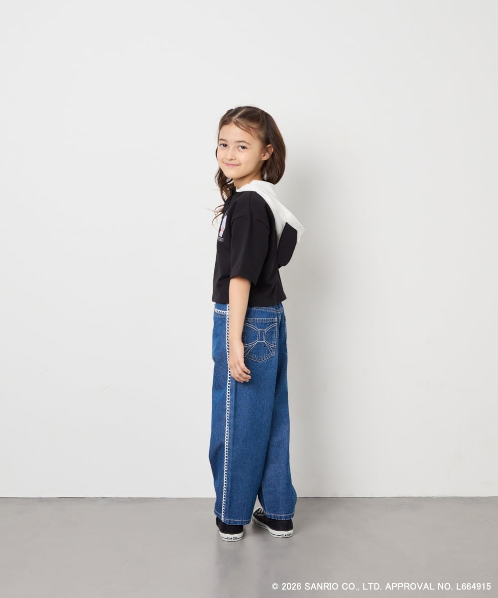 KJKED81044 a.v.v KIDS(アー・ヴェ・ヴェ) 【数量限定】[110-160][シナモロール＆ポチャッコ]ミミ付きオーバーTシャツ ブラック