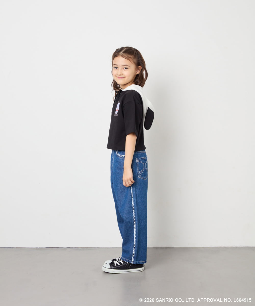 KJKED81044 a.v.v KIDS(アー・ヴェ・ヴェ) 【数量限定】[110-160][シナモロール＆ポチャッコ]ミミ付きオーバーTシャツ ブラック