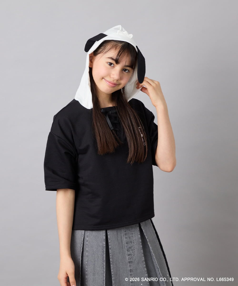 KJKED81044 a.v.v KIDS(アー・ヴェ・ヴェ) 【数量限定】[110-160][シナモロール＆ポチャッコ]ミミ付きオーバーTシャツ ブラック