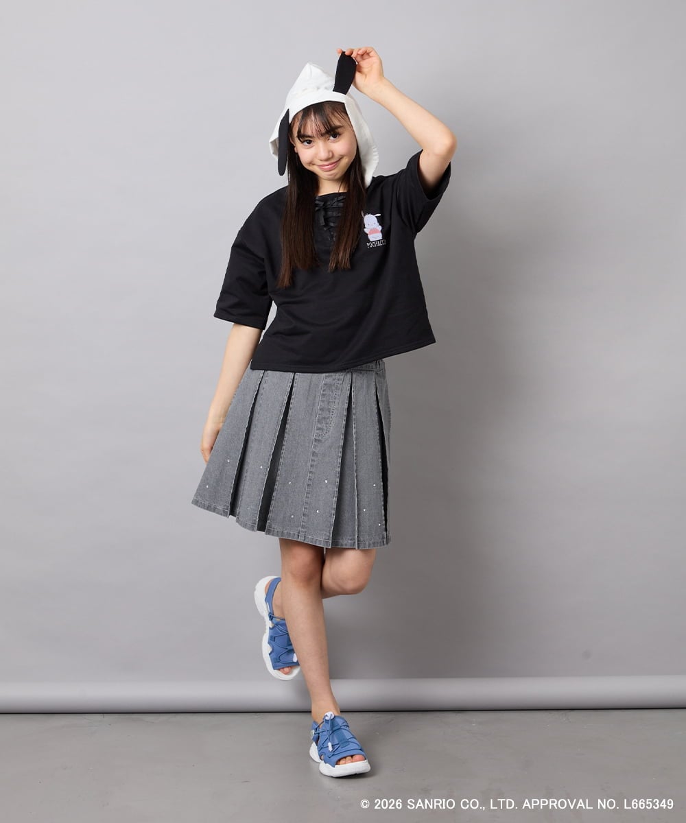 KJKED81044 a.v.v KIDS(アー・ヴェ・ヴェ) 【数量限定】[110-160][シナモロール＆ポチャッコ]ミミ付きオーバーTシャツ ブラック