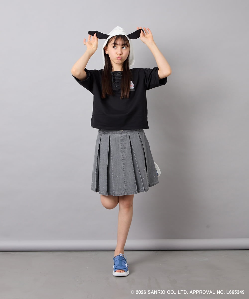 KJKED81044 a.v.v KIDS(アー・ヴェ・ヴェ) 【数量限定】[110-160][シナモロール＆ポチャッコ]ミミ付きオーバーTシャツ ブラック