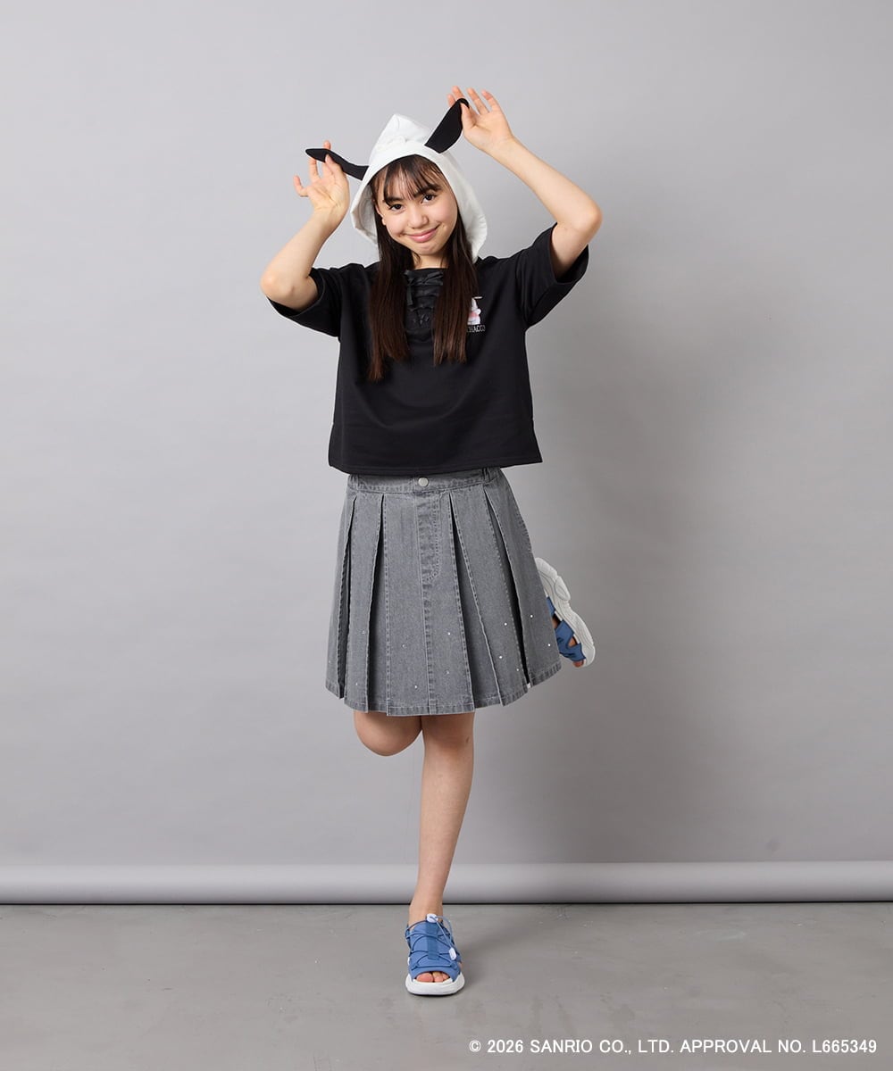 KJKED81044 a.v.v KIDS(アー・ヴェ・ヴェ) 【数量限定】[110-160][シナモロール＆ポチャッコ]ミミ付きオーバーTシャツ ブラック