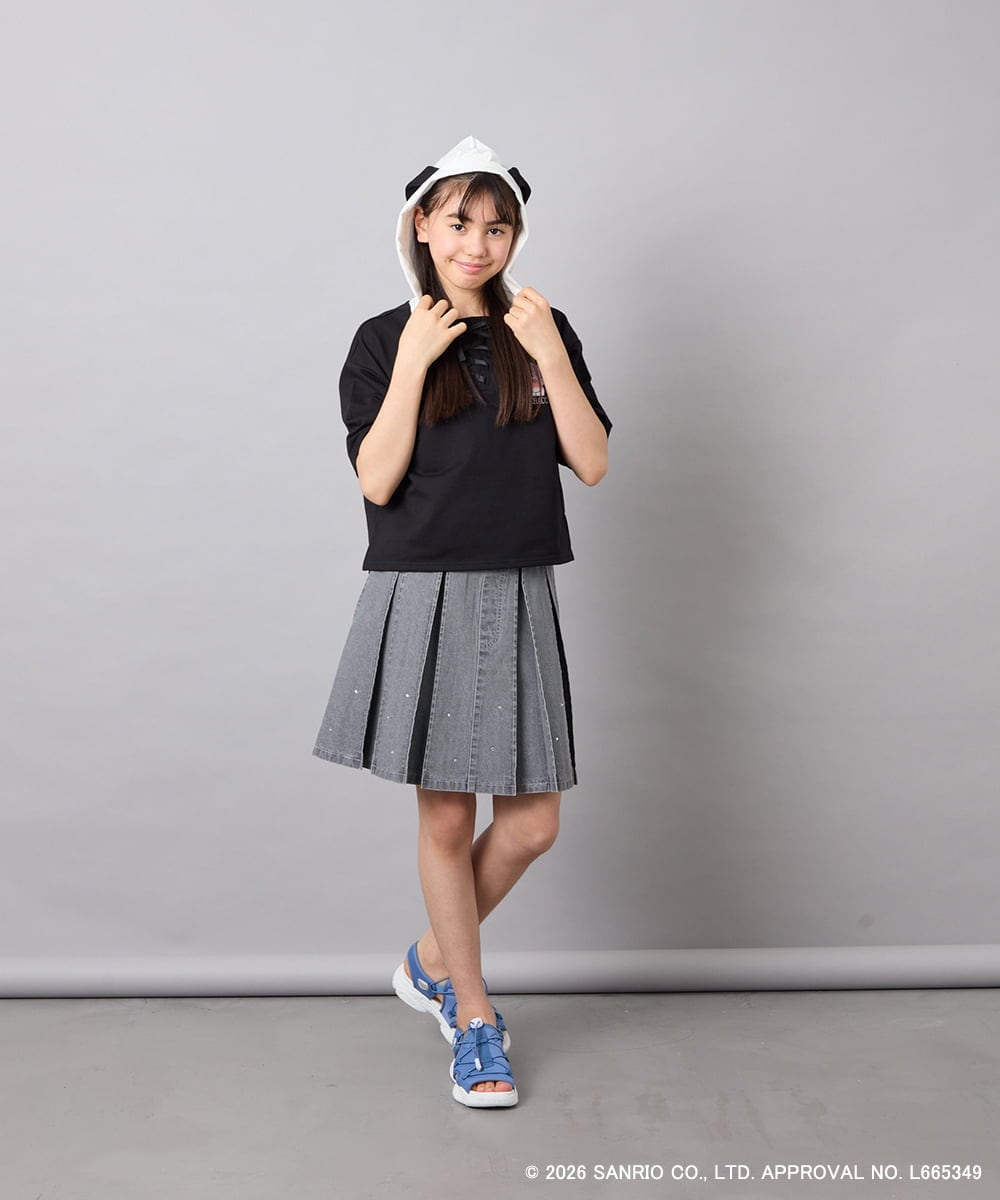 KJKED81044 a.v.v KIDS(アー・ヴェ・ヴェ) 【数量限定】[110-160][シナモロール＆ポチャッコ]ミミ付きオーバーTシャツ ブラック