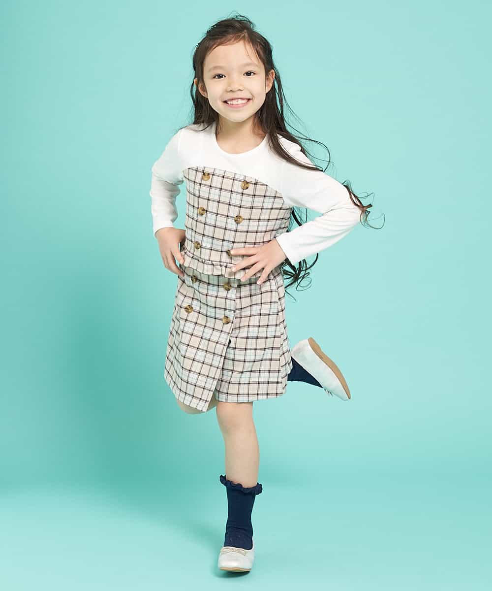 KJKEJ02029 a.v.v KIDS(アー・ヴェ・ヴェ) [100-130]【洗える】チェックビスチェツキカットソー[WEB限定サイズ] ベージュ