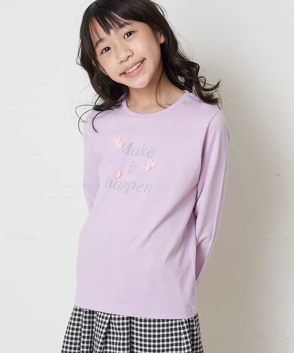 KJKEP30019 a.v.v KIDS(アー・ヴェ・ヴェ) [100-130]【キレイ長持ち】モチーフ付きロゴプリント長袖Tシャツ ピンク