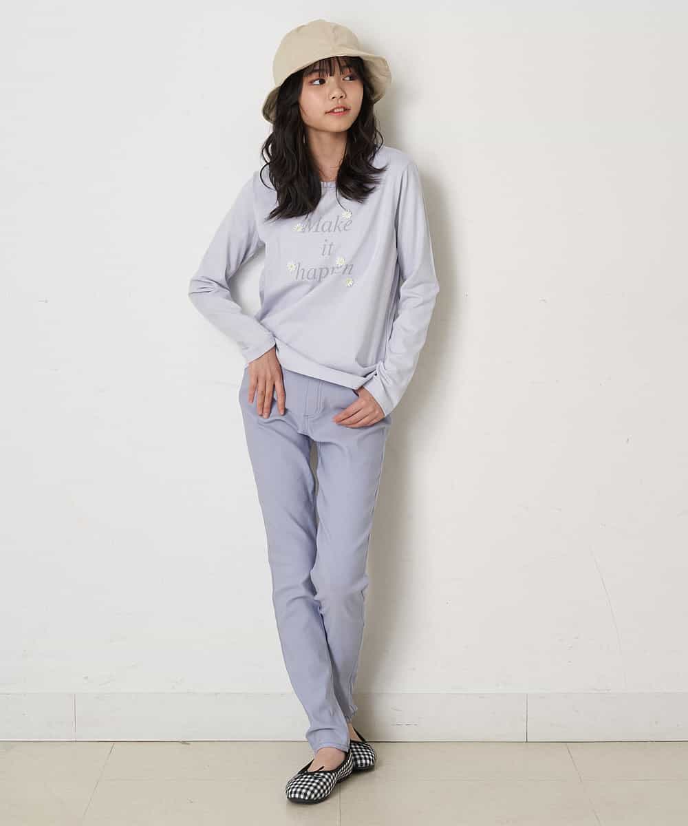 KJKEP30019 a.v.v KIDS(アー・ヴェ・ヴェ) [100-130]【キレイ長持ち】モチーフ付きロゴプリント長袖Tシャツ ピンク