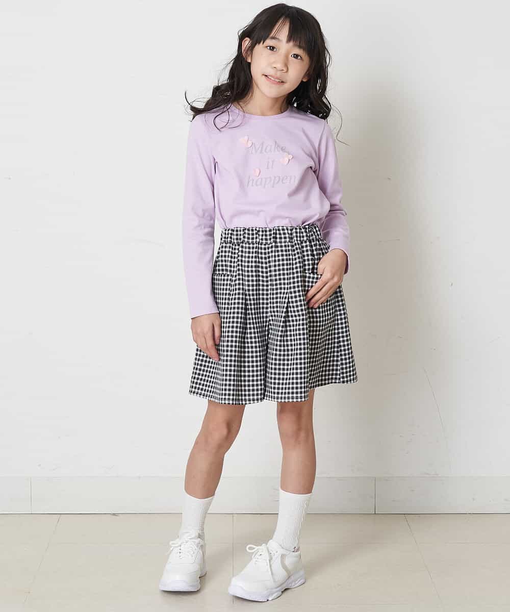 KJKEP30019 a.v.v KIDS(アー・ヴェ・ヴェ) [100-130]【キレイ長持ち】モチーフ付きロゴプリント長袖Tシャツ ピンク