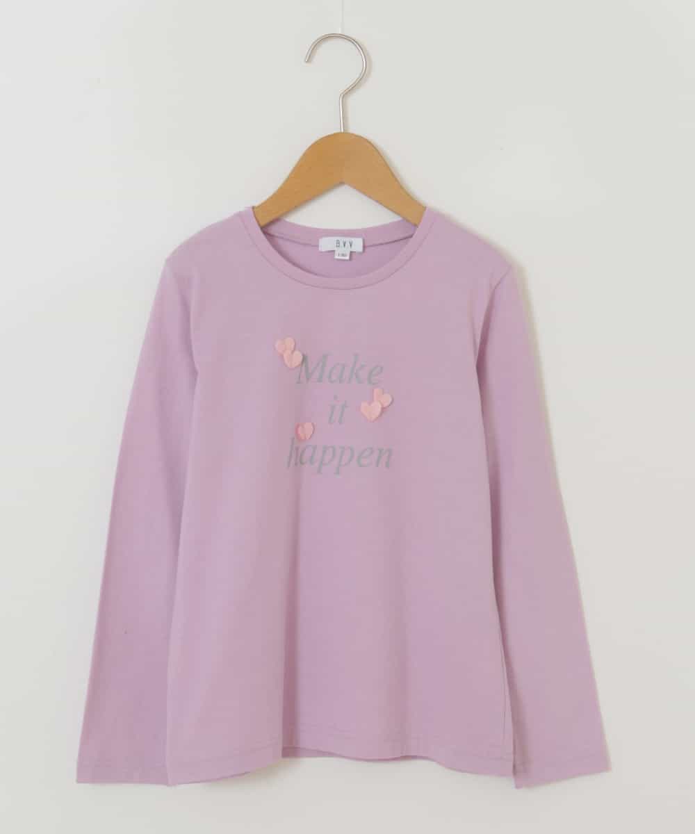 KJKEP30019 a.v.v KIDS(アー・ヴェ・ヴェ) [100-130]【キレイ長持ち】モチーフ付きロゴプリント長袖Tシャツ ピンク