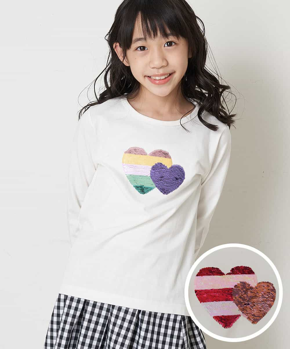 KJKEP32019 a.v.v KIDS(アー・ヴェ・ヴェ) [100-130]【長袖人気No.1/毛玉になりにくい】トゥインクルスパンコール長袖Tシャツ ホワイト