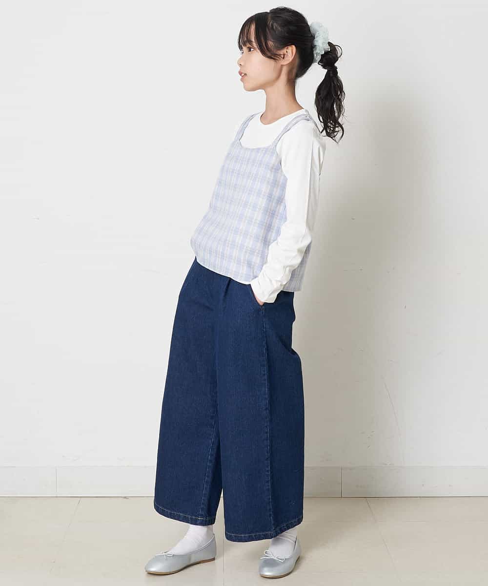 KJKEP33029 a.v.v KIDS(アー・ヴェ・ヴェ) [100-130]【セットアップ対応】チェック柄キャミソールドッキングカットソー ライトブルー
