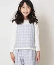 KJKEP33029 a.v.v KIDS(アー・ヴェ・ヴェ) [100-130]【セットアップ対応】チェック柄キャミソールドッキングカットソー ライトブルー