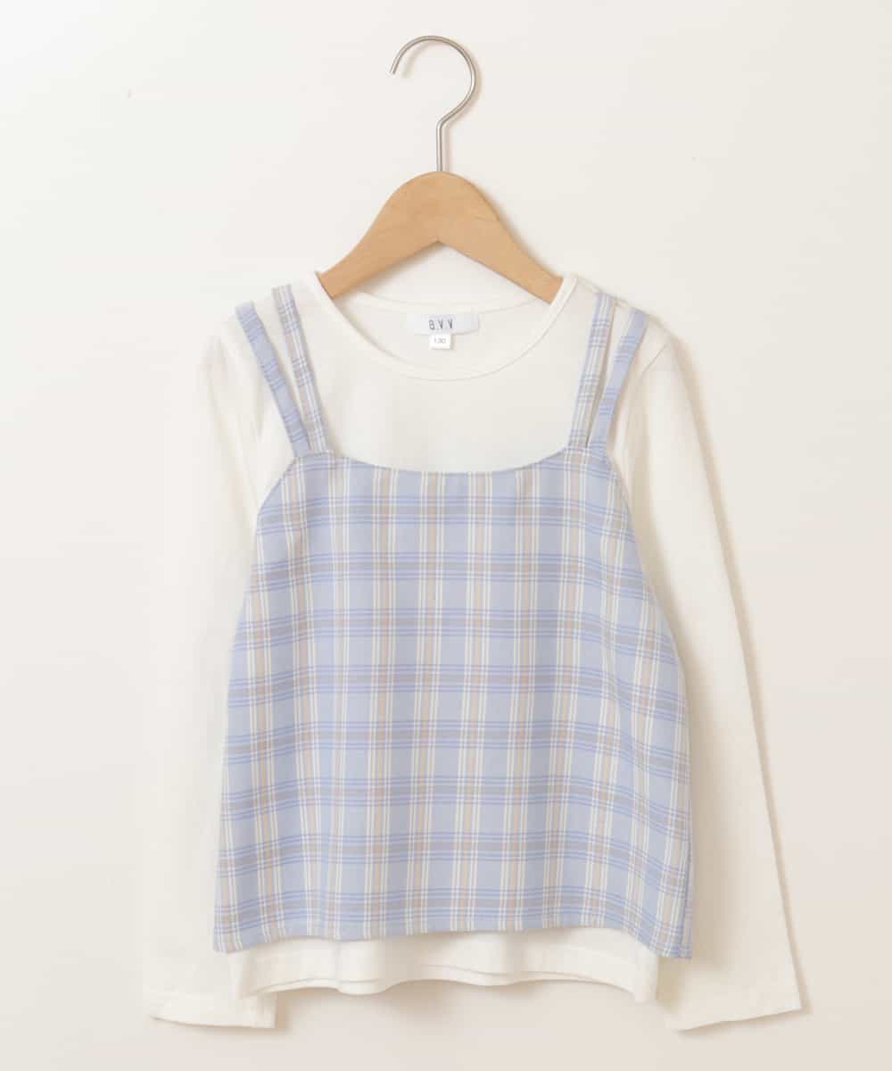 KJKEP33029 a.v.v KIDS(アー・ヴェ・ヴェ) [100-130]【セットアップ対応】チェック柄キャミソールドッキングカットソー ライトブルー