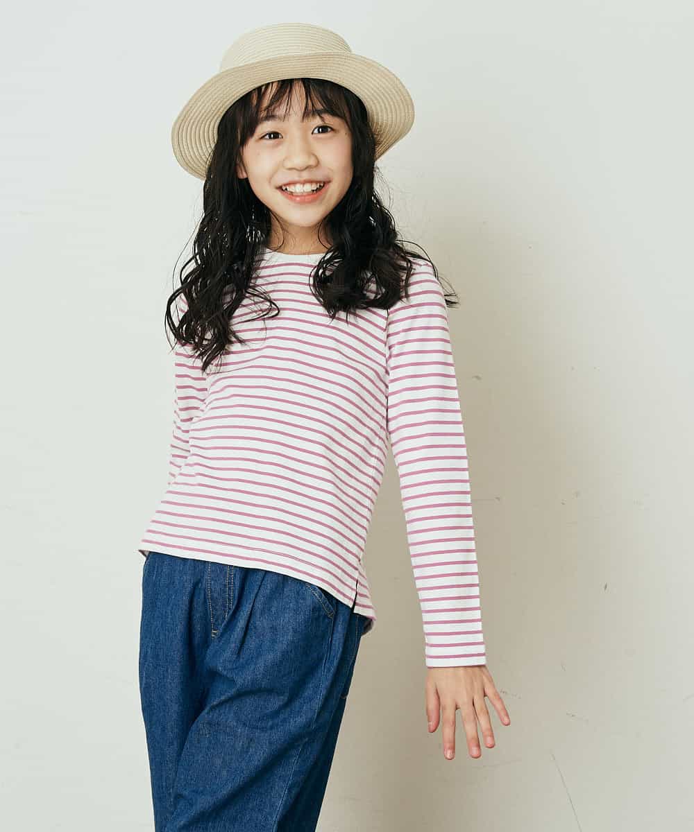 KJKEP34019 a.v.v KIDS(アー・ヴェ・ヴェ) [100-130]バックレースアップリボンボーダーカットソー ピンク